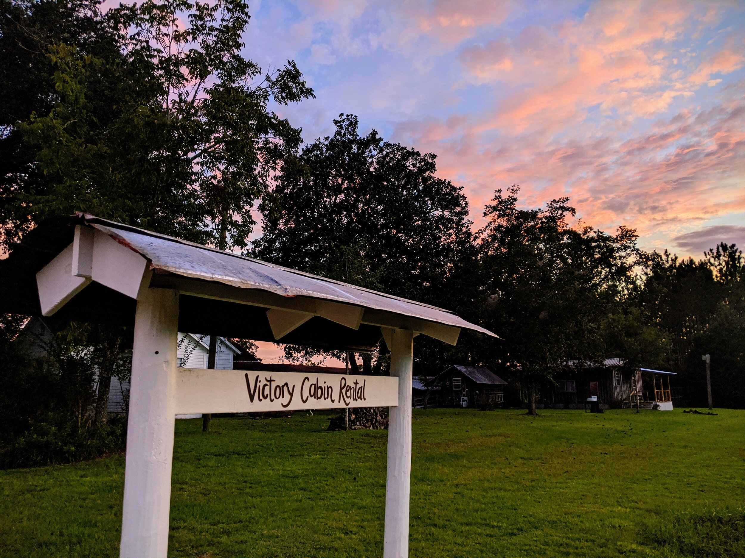 Victory Cabin Rental Sign